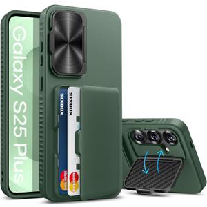 for Samsung Galaxy S25+ Plus Case Wallet with Stand, Built-in Card Holder & Camera Cover, Military Grade Drop Protection Shockproof Rugged Protective Wallet Phone Case for S25+ Plus 2025, Green