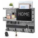 Key Holder for Wall Mount with Shelf and Mail Organizer, Key and Mail Holder with 16 Hooks, Farmhouse Entryway Organizer, Home Decor Rack(Pine Wood, Washed Gray)