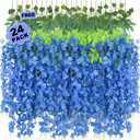 LELEE 25 Pcs Artificial Wisteria Hanging Flowers 3.6ft Royal Blue Fake Hanging Flowers Garland Silk Flowers Rattan String Faux Wisteria Vine for Wall Home Wedding Party Arch Greenery Backdrop Decor