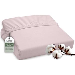 ROYALE LINENS 300 Thread Count 100% Long Staple Combed Cotton Fitted Sheet California King - Super Soft Deep Pocket Bottom Sheet - Fitted Sheets Only - Elastic Sheets (Cal King, Lavender)