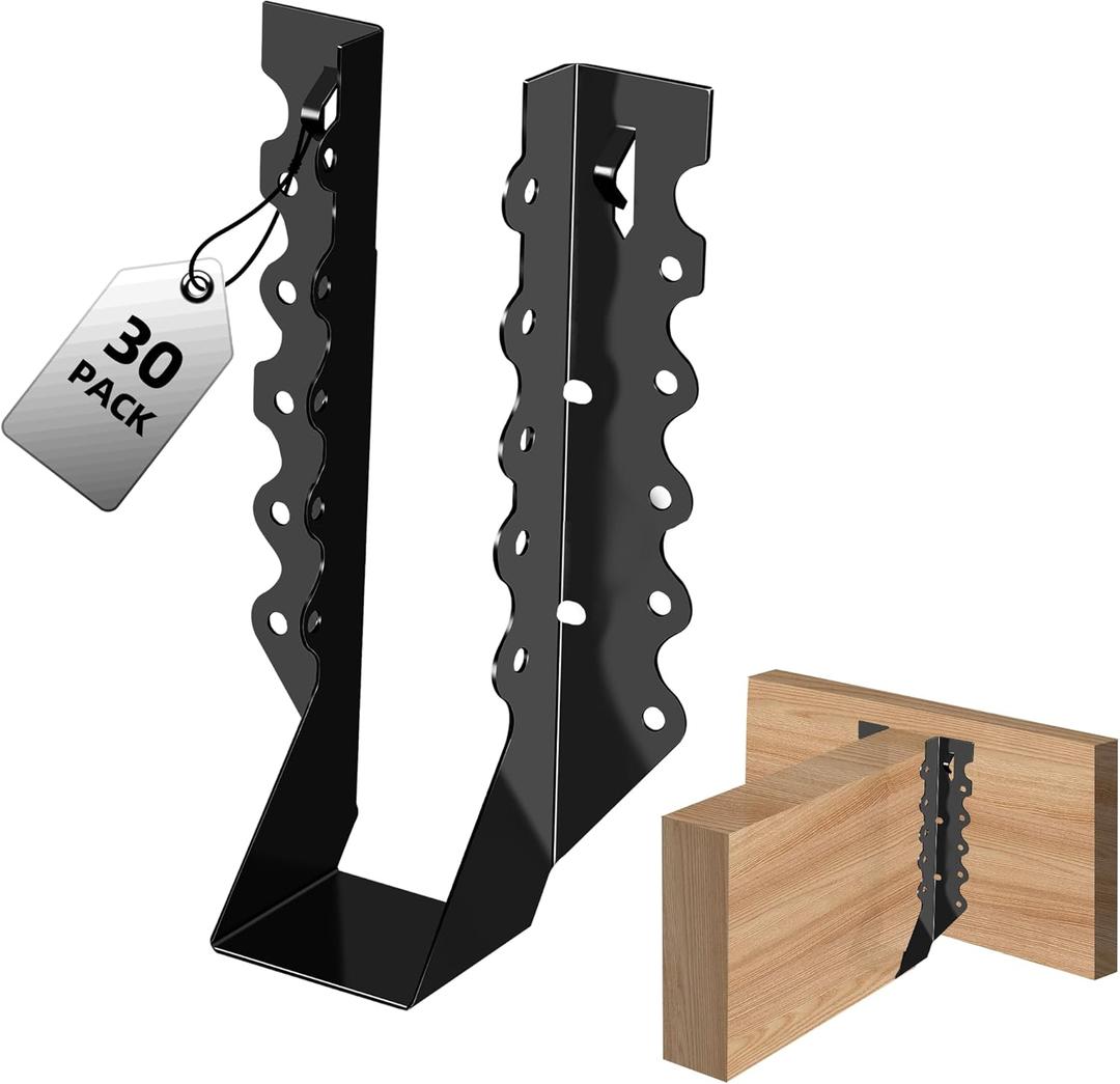 (30-Pack) Calvana 2x8 Black Steel Brackets for Wood, Joist Hangers, Rafter Brackets, Versatile Rafter Ties, for Pergola Hardware, Floors, Decks, Ceilings