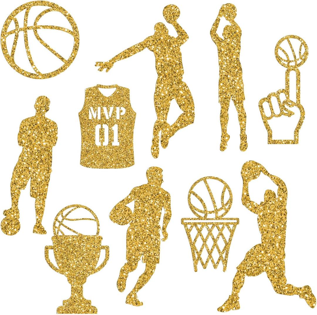 Fuutreo 100 Pcs Basketball Cut Outs Madness Sports Table Topper Double Sided Birthday Party Decorations Sports Paper Cutouts Toppers for Basketball Birthday Party Favors Supplies(Gold)
