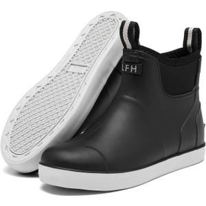 Women's Deck Boots, Waterproof Ankle Rain Boots with Anti-Slip Traction, Rubber Garden & Fishing Boots for Boating, Camping, Farming & Outdoor Work (9.5, Black)