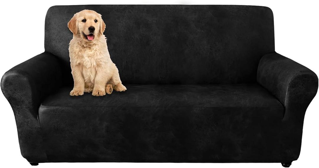molasofa Loveseat Covers - Couch Cover for Leather Couches, Soft and Washable Love seat Covers with Leather-Like Quality. Non-Pilling, Non-Slip 1-Piece Couch Cover for Pets and Kids (02 Black)