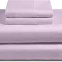 Feather & Stitch Softest 100% Cotton Sheets, 300 Thread Count Percale Weave Bedding, 16" Deep Pocket, Cooling Sheets, Breathable Bed Set, Hotel Premium Quality (Queen, Lavender)