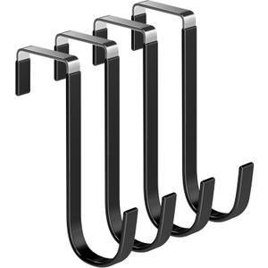 Over the Door Metal Hooks with Plastic Coating 1 Year Returnless Refund 5.5" Fit 0.5" to 1 3/8" Door 4 Pcs Heavy Duty Single Towel Robe Rack Wreath Bathroom Shower Hanger Shoe Organizer Ironing Board