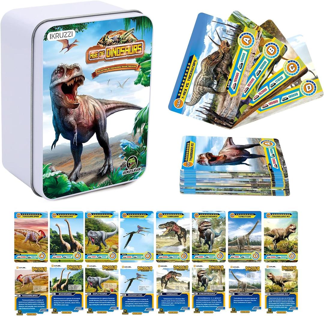 168 PCS Dinosaur Cards Set - Educational Learning Flash Cards, Collectible Trading Cards for Kids, Dino Games, Prehistoric Animals Toys