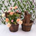 DOITOOL Hanging Planters Rustic Wooden Bucket Planter Hanging Pot Rustic Bucket Wooden Wishing Well Succulent Planter Pot for Patio Garden Backyard Fence Indoor Hanging Planters