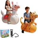 Inflatable Bouncy Leopard & Alpaca Toys 2PCS,Heavy Duty Giant Inflatable Bouncy Toys For Age 5+ with Air Pump ,Indoor Outdoor Ride On Bouncy Animal Hopper Toy,220lbs Load Capacity Gifts For Boys Girls