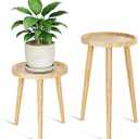 Plant Stand Indoor 2 Pack, Wood Mid Century Indoor Plant Stand, Tall Plant Stands for Flower Pot, Round Plant Table Side End Table With Raised Design, Natural Wood, 11.7"x18.8" & 11.7"x13"