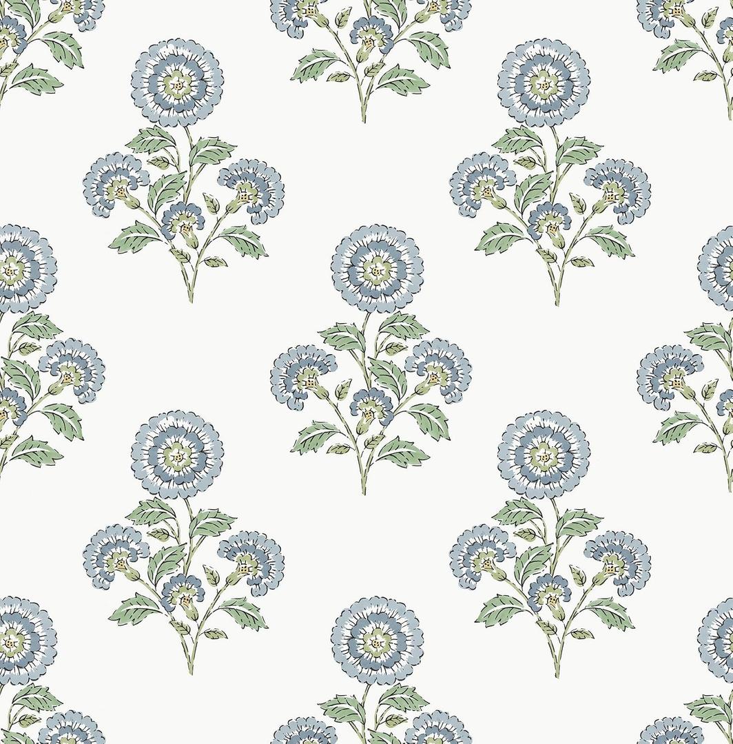 NuWallpaper Flourish Block Print Blue and Green Multi Peel and Stick Wallpaper, Removable Wallpaper, 20.5 in x 18 ft