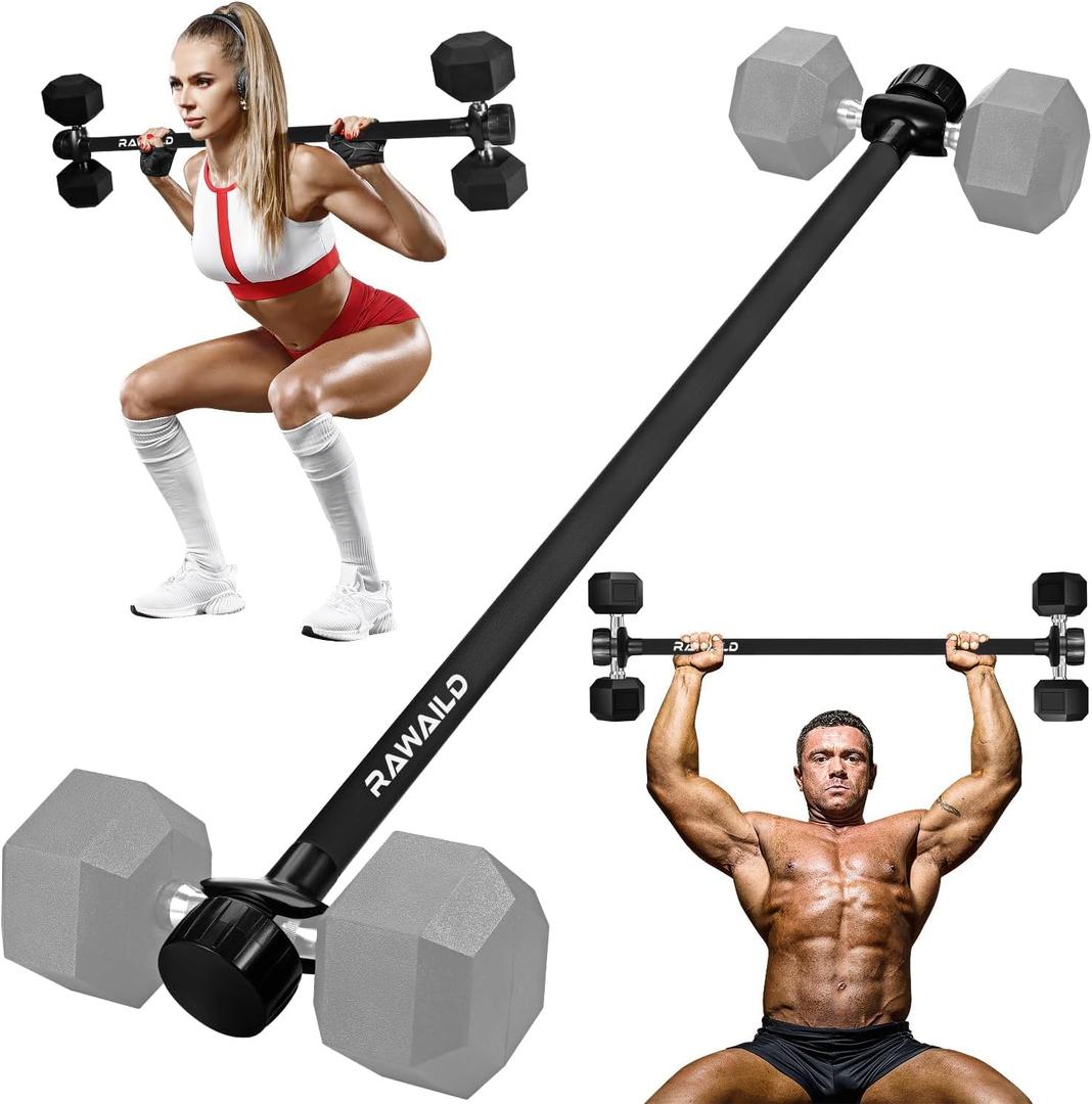 Dumbbell to Barbell Converter Bar - Adjustable Weight Bar for Home Gym, Converts Dumbbells to Barbell Set, 300lbs Capacity, Anti-Slip Foam Grip, Compatible with Standard Dumbbells