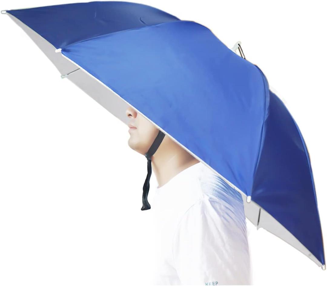 Umbrella Hat, 37 inch Fishing Umbrella Hat Hands Free Foldable UV Protection Umbrella Cap Adjustable Headwear for Fishing Golf Camping Beach Gardening Sunshade Outdoor (Blue)