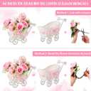 3 Pack Rattan Baby Carriage Floral Arrangement with Bouquet Pink Baby Shower Table Centerpiece Stroller for Guests Gender Reveal Wedding Party Favor Gift and Souvenir