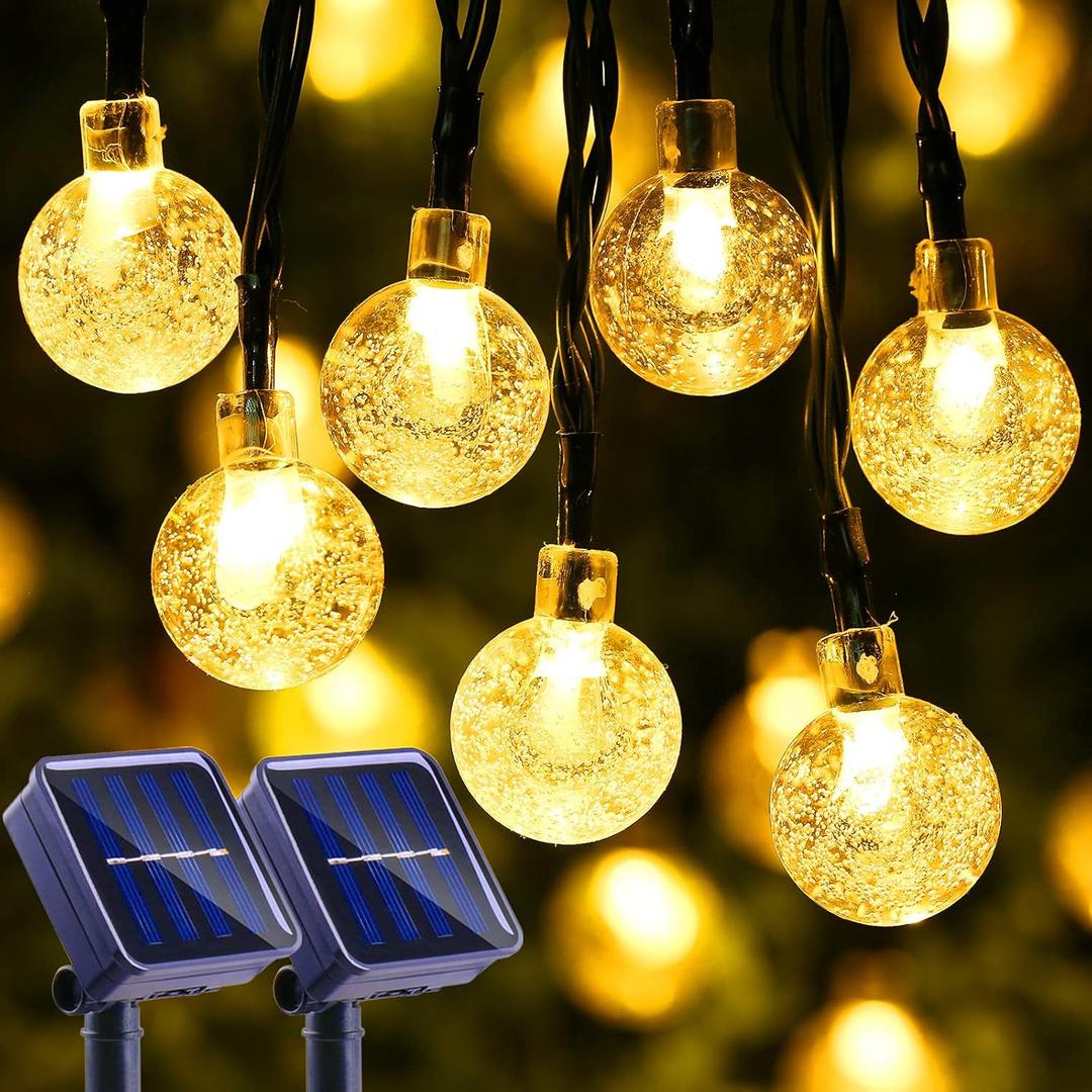 LYHOPE Solar String Lights Outdoor, 2 Pack Total 71ft 120 LED Solar Patio Lights Waterproof, 8 Modes Solar Outdoor Lights Globe Lights for Garden Yard Patio Gazebo Decorations (Warm White)
