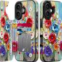 FUNMIKO for iPhone 17 Wallet Case with Card Holder, RFID-Blocking, Military-Grade Drop Protection & Floral Animal Design, Magnetic Closure with Leather Kickstand - Abstract Flowers