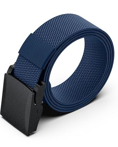 morsisho Tactical Belt Nylon Web Work Belt Cuttable No Holes Invisible Adjustable with Automatic Slide Buckle Belt for Waist Clip Fan 1 Pack (Dark blue)