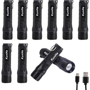 KunHe 10 Pack Bulk Keychain LED Flashlight Small Mini Rechargeable Flashlight Pocket Keychain Light Portable 300 Lumens for EDC Emergency Gift