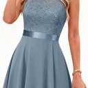 BeryLove Homecoming Dresses for Teens Formal Dresses Wedding Guest Short Bridesmaid Dress Sleeveless Flowy Elegant Prom Floral Lace A Line Cocktail Party Girls Dresses 7005NC Grey Blue S