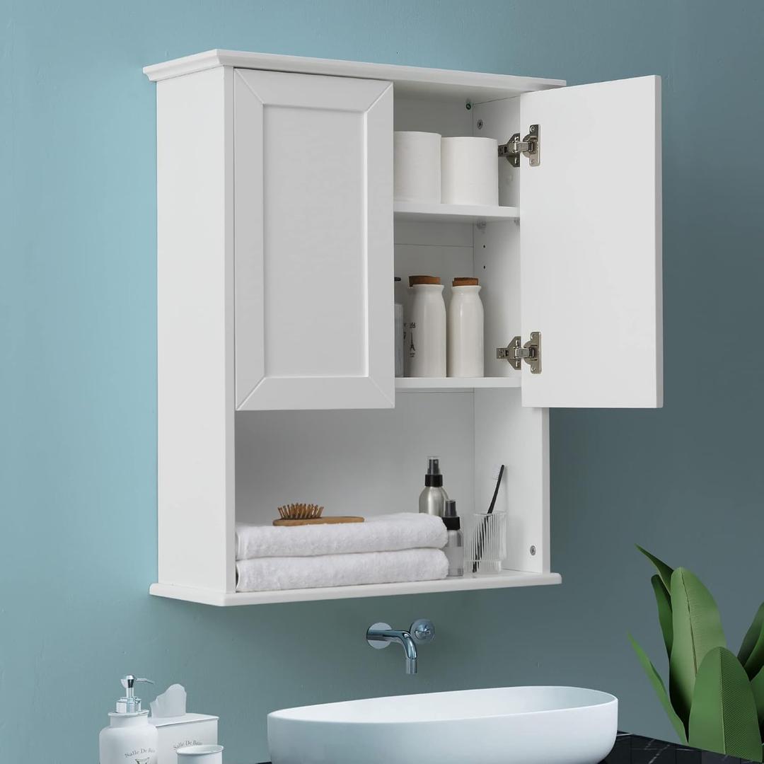 Bathroom Wall Cabinet Wooden Medicine Cabinet Buffering Hinge MDF Material Over Toilet Storage 23"x29" and Adjustable Shelves Cupboard Above Toilet with Large Space (White)