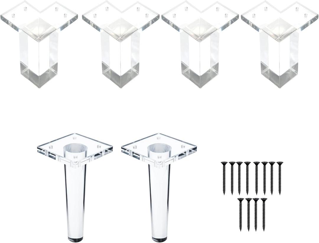 Greaton, 6 Square Acrylic Legs, Great and Sturdy Replacement for Sofas, Chairs and Tables, Set of 6