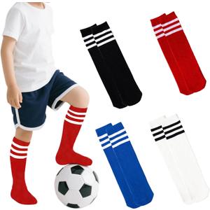 LPMOERA 4 Pairs Toddler Soccer Socks Girls Boys Baseball Softball Sock Football Knee-High Athletic Socks