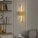 Modern Golden LED Wall Sconce, Geometric Metal and Acrylic Vertical Wall Lamp, Minimalist LED Light for Bedroom, Living Room, Hallway – 8 W, 48 cm, 3 Light Shades (Gold-Left)