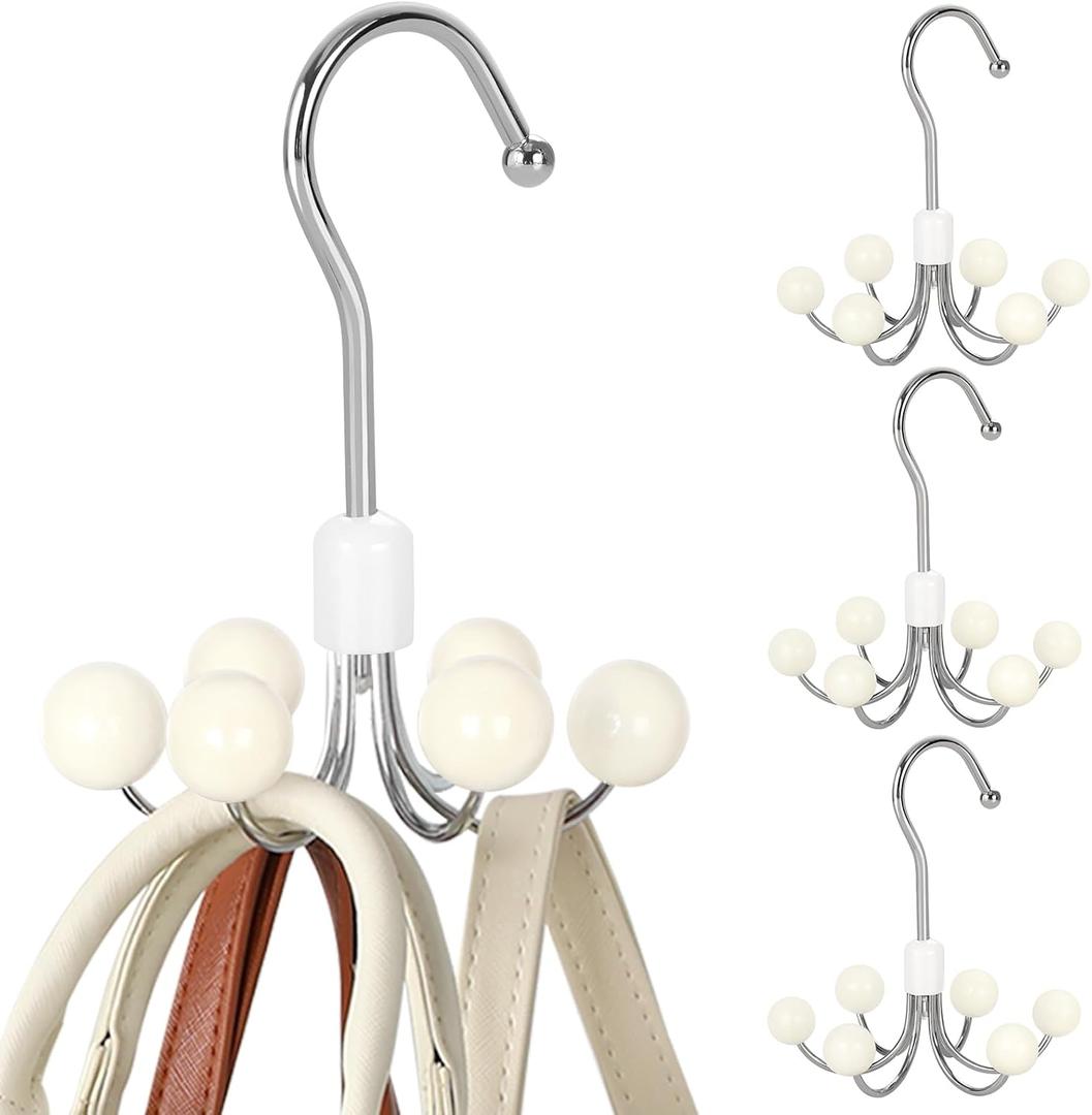 TOPIA HANGER Hoodie Hangers 4-Pack with 6 Wood Balls, 360Swivel Purse Hanger, Scarf Hanger, Closet Hooks, Handbag Organizer, Bra Hanger, Accessory Organizers for Scarf, Tanktop, Hat, Hoodie CT57W