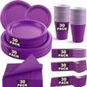 WELLIFE 210Pcs Purple Plastic Dinnerware Set, Party Supplies Including Party Plates and Cups and Napkins Sets for 30 Guests, Purple Plastic Plates