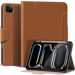 for iPad Pro 11" Case 4th/3rd/2nd/1st Generation (2022-2018), Microfiber Leather Folio Cover with Auto Sleep/Wake, Apple Pencil Holder, Multiple Viewing Angles, Secure Buckle Closure (Brown)