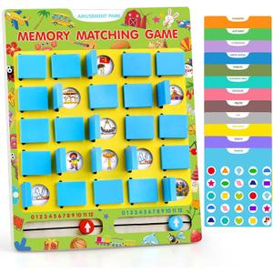Matching Memory Game for Kids Ages 4-8, Flip to Win Wooden Board Games Travel Toys for 3 4 5 6 7 8 Years Old Boys Girls, Road Trip Essentials, Airplane, Car Activity Easter Basket Stuffers (Blue)