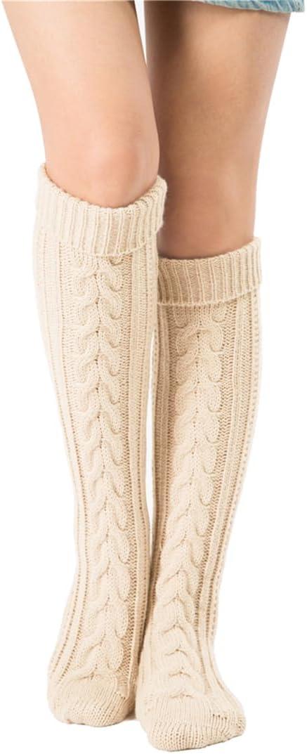 SherryDC Women's Cable Knit Long Boot Stocking Socks Knee High Winter Leg Warmers (Whole Wheat)