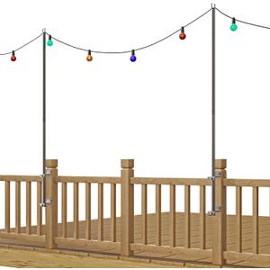2 Pack 6.5 FT Stainless Steel String Lights Pole Bracket/Holder for Deck Railing Wood Posts, Black
