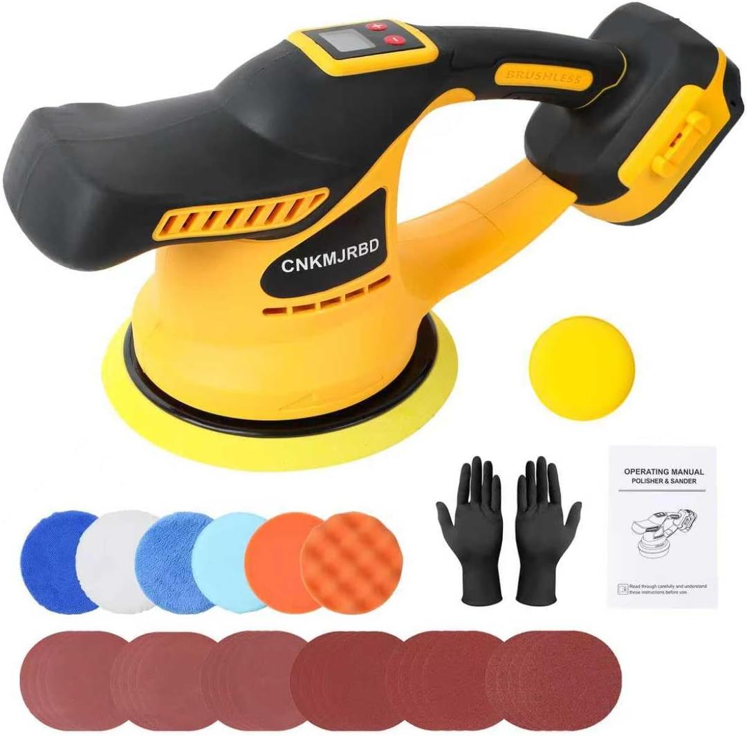 Cordless Car Buffer Polisher, Compatible with 20V Dewalt Battery, Brushless Motor with 6 Adjustable Speeds (2300-5200 RPM), for Car Detailing, Buffing, Sanding and Waxing (Battery Not Included)