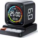 TK3 Pomodoro Timer Cube, Desk Productivity Timer with 5/10/30/60 Min Presets, Custom Countdown, Stopwatch, Clock, 3 Alarm, Silent, Vibrate & Sound Alert, for Task, ADHD, Study, Kitchen, Black