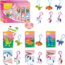 Valentines Day Gifts for Kids - 30 Pack Unicorn Dinosaur Keychains with Valentines Greeting Cards for Classroom, Valentines Exchange Gifts ideas Preschool Valentine Gifts favors