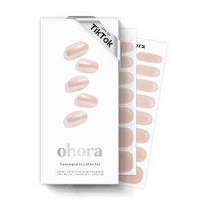 ohora Semi Cured Gel Nail Strips (N Vanilla Chrome) - Works with Any Nail Lamps, Salon-Quality, Long Lasting, Easy to Apply & Remove - Includes 2 Prep Pads, Nail File & Wooden Stick