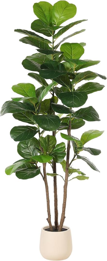 Realead 6ft Fiddle Leaf Fig Tree Artificial with Tall Exquisite Planter - Tall Faux Fiddle Leaf Fig Tree with Natural Trunk and Lifelike Leaves - Fake Fig Tree for Home Living Room Indoor Decor