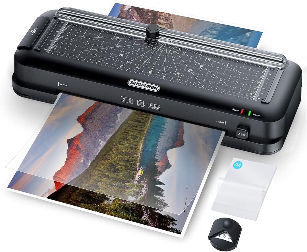 9-Inch Laminator Machine for Teachers & Home  All-in-One Jam-Free Laminator with Paper Trimmer, 2-Hole Punch, Corner Rounder, Fast 3-Min Warm-Up, 10 Pouches for School, Crafts & Office