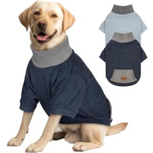 cyeollo 2 Pack 3XL Dog Sweaters for Large Dogs, Strechy Soft Fleece Sweatshirt for Dogs Boy Girl Turtleneck Warm Winter Big Dog Clothes with Sleeves, Navy & Light Blue XXXL