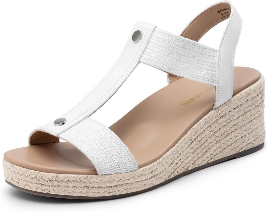 DREAM PAIRS Women's Wedge Sandals Open Toe Espadrilles Sandals Comfortable Dress Casual T-strap Platform Wedges with Arch Support for Walking Beach Summer Shoes, Size 7.5,White