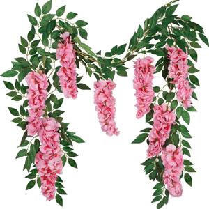 CISDUEO Wisteria Hanging Flowers Wisteria Flowers Vine Garland Wedding Arch Decoration Pink 6.56 Ft Artificial Wisteria Vines Hanging Flower Vines Silk for Party Garden Home Table Backdrop
