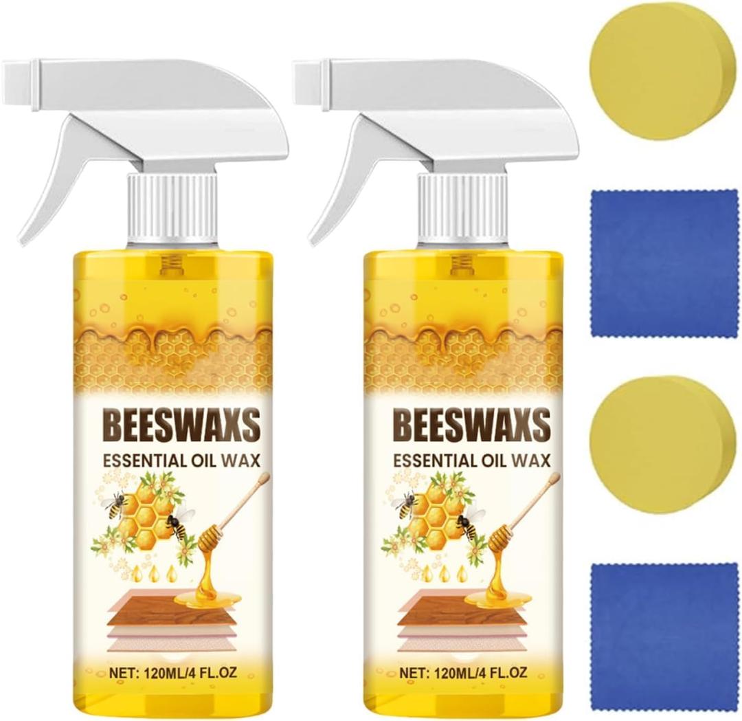 2 x Beeswax Spray for Wood, Natural Micro-Molecularized Beeswaxs Essential Oil Wax, Multi-Purpose Furniture Beeswax Wood Polish, Wood Cleaner Repairing and Care Spray 2 Pcs