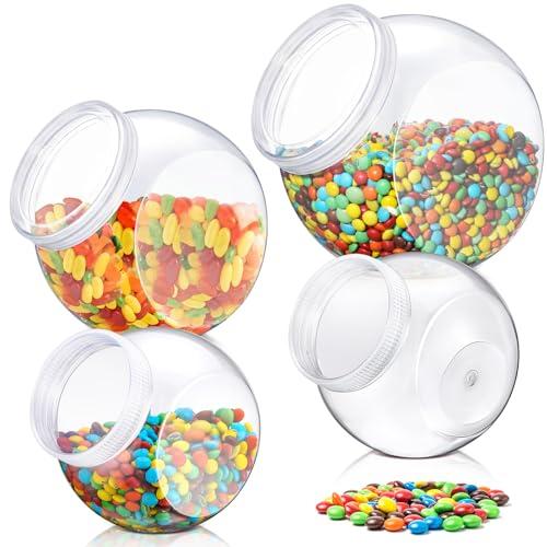 Willinglong 4 Pcs 40/60/80 oz Plastic Candy Jar with Lid for Candy Buffet Large Storage Jar Clear Food Storage Canisters Kitchen Countertop Container for Cookies Snacks Indoor Outdoor