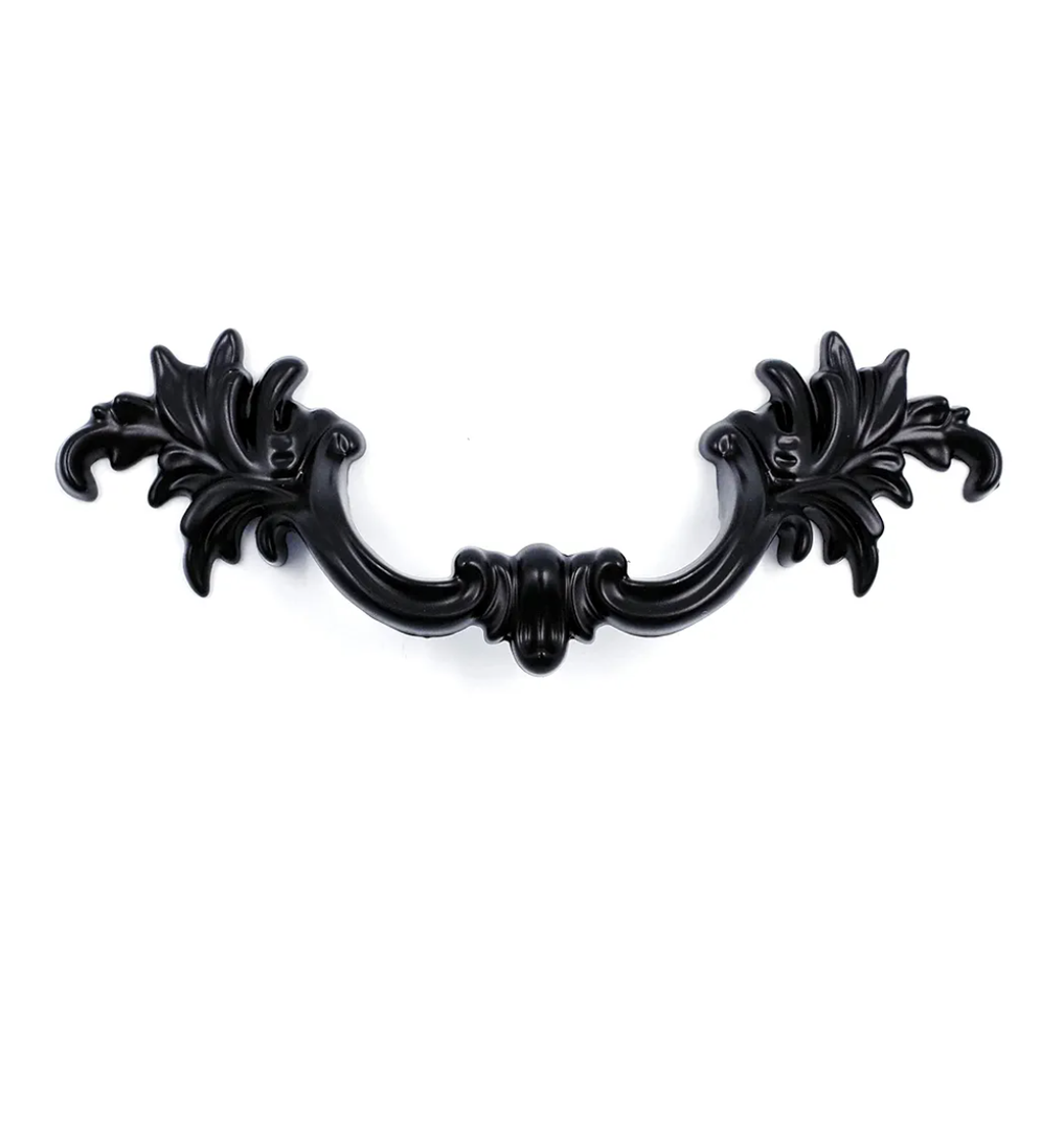 Jetland French Provincial Drawer Pulls - 4-Pack, Flat Black, 4" Hole Centers, Vintage Shabby Chic Pulls for Dresser Nightstand Cabinet, PW16180102