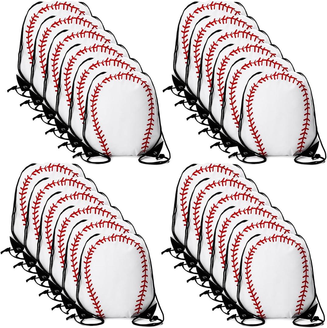 Sadnyy 24 Pcs Baseball Birthday Party Favors Baseball Drawstring Bags Softball Backpack Swag Bag Ideas Gift for Team(White, Red)
