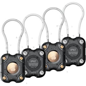 for Airtag (1st & 2nd Gen) Holder with Wire Cable 4 Pack, Secure Lock Airtag Keychain,IPX7 Waterproof,360Hard Protective Air Tag Case Holder for Key Chain,Key Ring,Car,Luggage