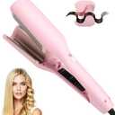 Hair Crimper, Waver Curling Iron Hair Styling Tool with Negative Ionic Technology Crimper Hair Tool for Creating Smooth Waves, French Anti-Scald Wave 32mm Curling Iron for Short Hiar, Pink