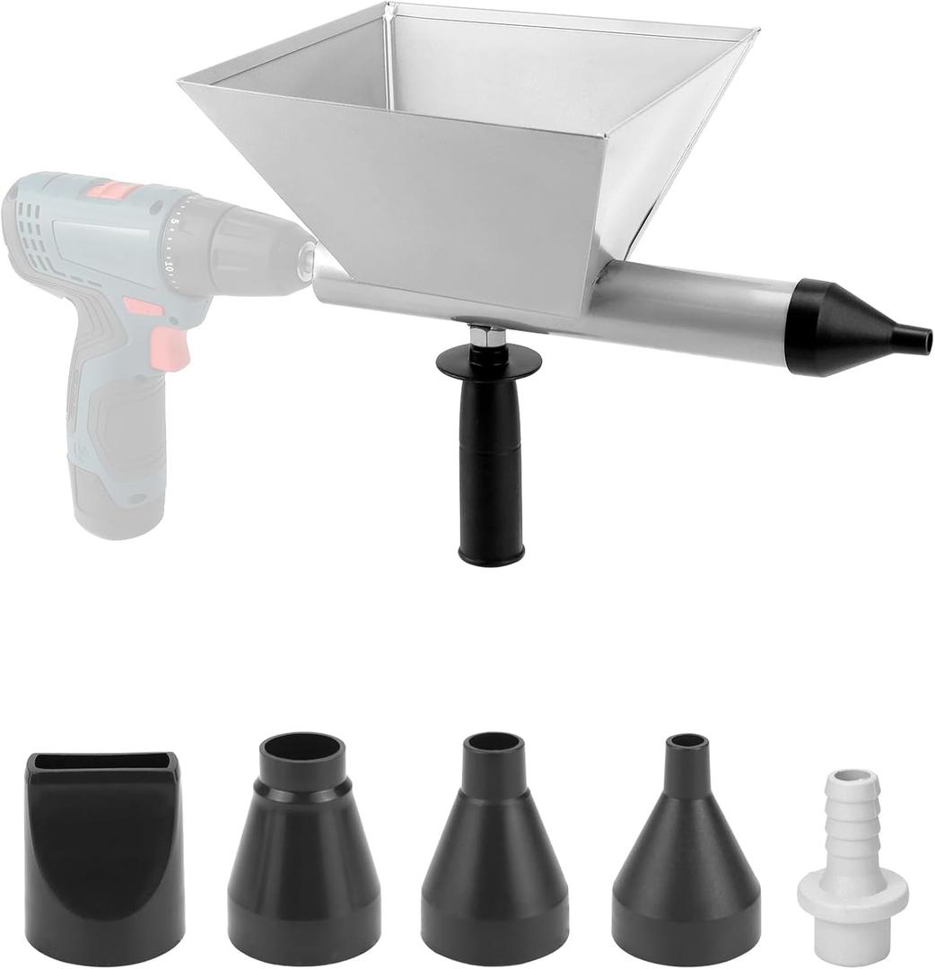 QWORK Electric Mortar Grout Gun, Plastic Cement Caulking Gun with 5 Replaceable Nozzles and Detachable Muzzle, for Efficient Tiling and Masonry Work