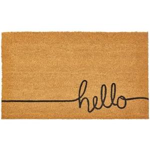 mDesign Rectangular Coir and Rubber Entryway Hello Doormat with Natural Fibers for Indoor or Outdoor Use - Script Design Hello Welcome Mat for Door - 22" x 36" - Natural/Black